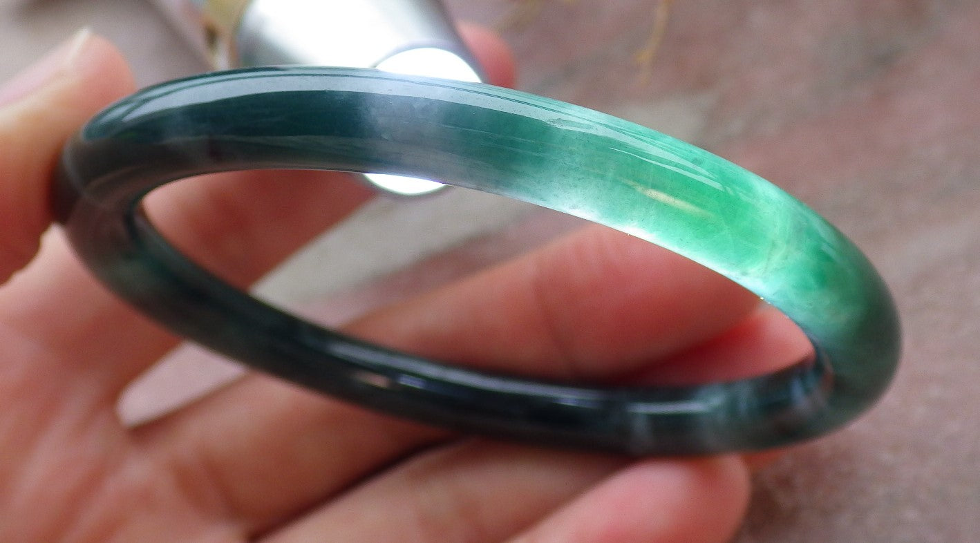 Certified Icy Green Burma 100% Natural A JADE Jadeite Circle Bangle Bracelet 55 mm 手镯 652051 TN