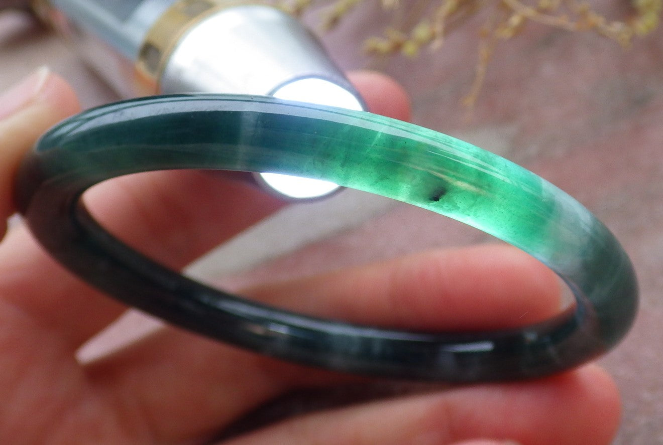 Certified Icy Green Burma 100% Natural A JADE Jadeite Circle Bangle Bracelet 55 mm 手镯 652051 TN