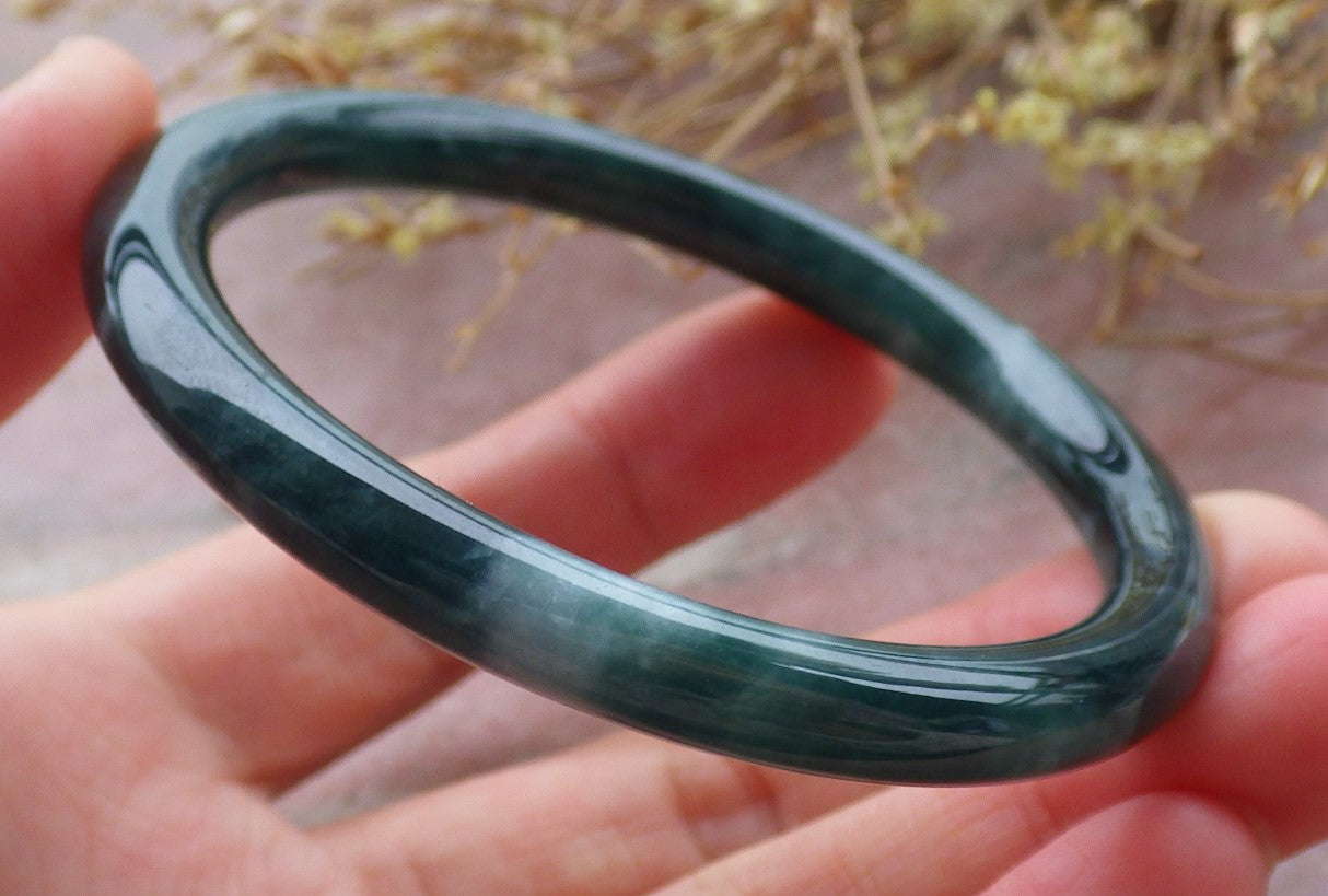Certified Icy Green Burma 100% Natural A JADE Jadeite Circle Bangle Bracelet 55 mm 手镯 652051 TN