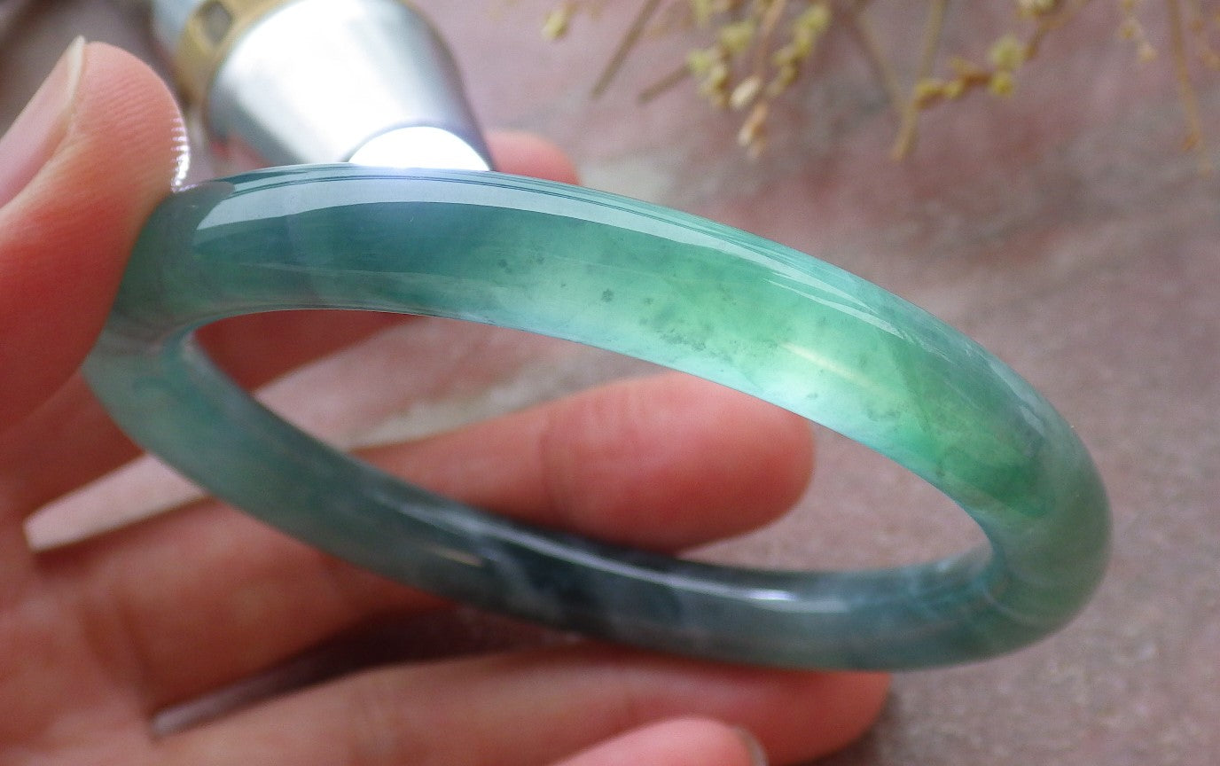 Certified Icy Green Burma 100% Natural A JADE Jadeite Circle Bangle Bracelet 56 mm 手镯 652063 TN