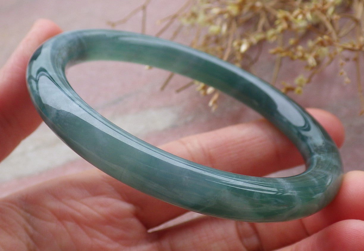 Certified Icy Green Burma 100% Natural A JADE Jadeite Circle Bangle Bracelet 56 mm 手镯 652063 TN