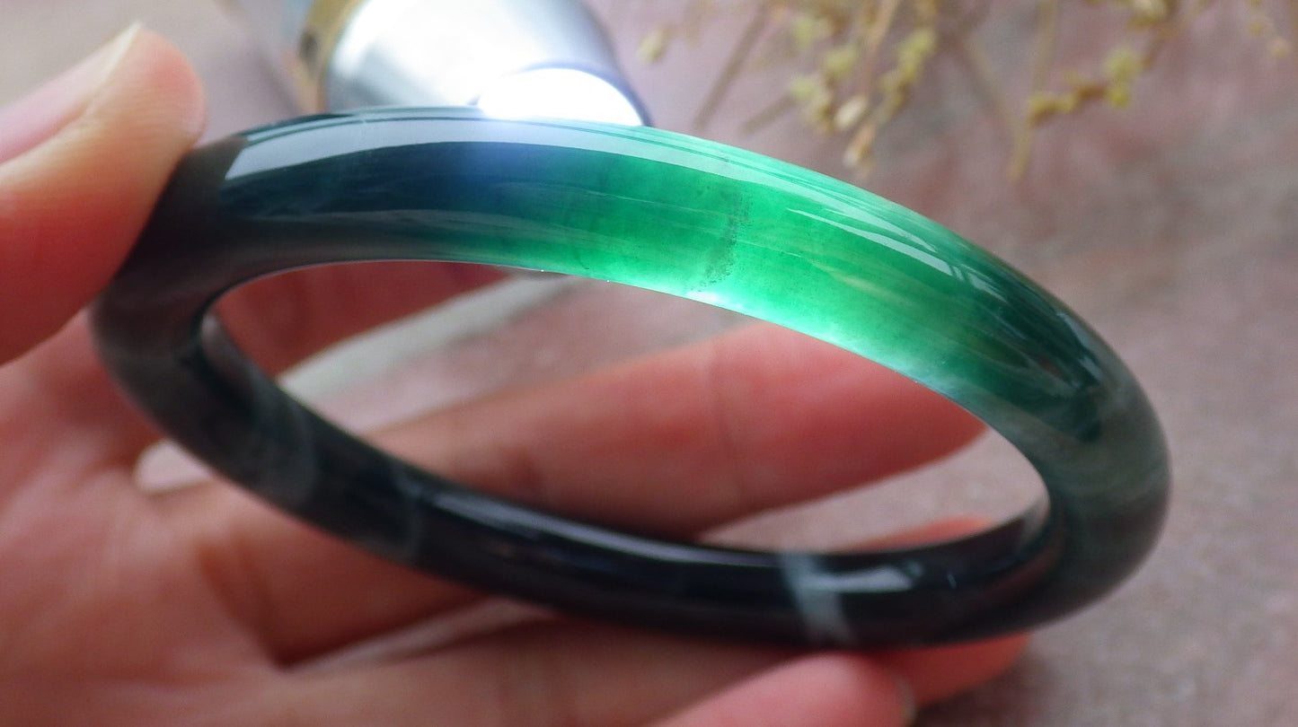 Certified Icy Green Burma 100% Natural A JADE Jadeite Circle Bangle Bracelet 56 mm 手镯 652075 TN