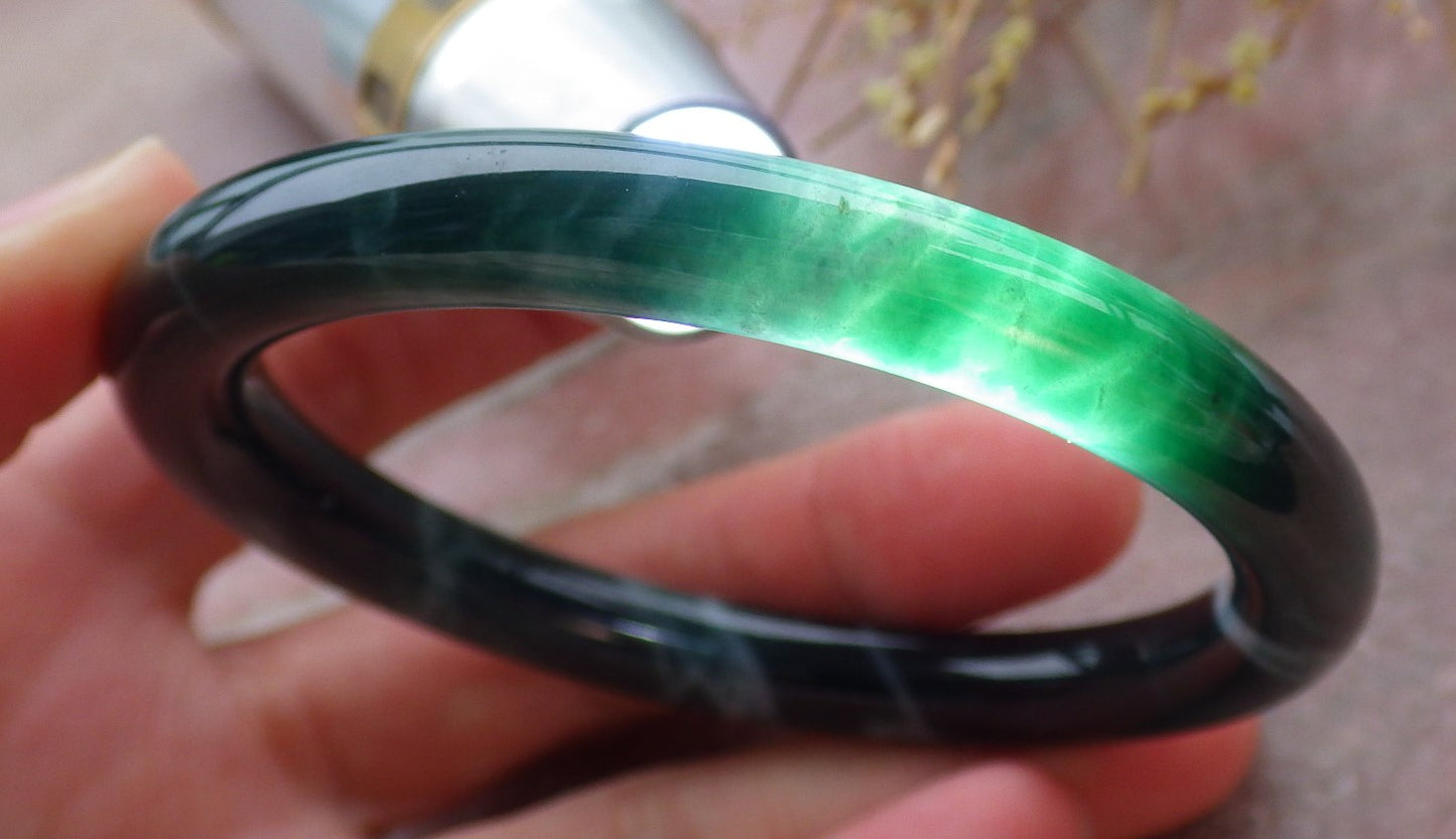 Certified Icy Green Burma 100% Natural A JADE Jadeite Circle Bangle Bracelet 56 mm 手镯 652075 TN