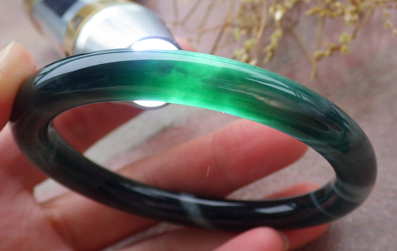 Certified Icy Green Burma 100% Natural A JADE Jadeite Circle Bangle Bracelet 56 mm 手镯 652075 TN