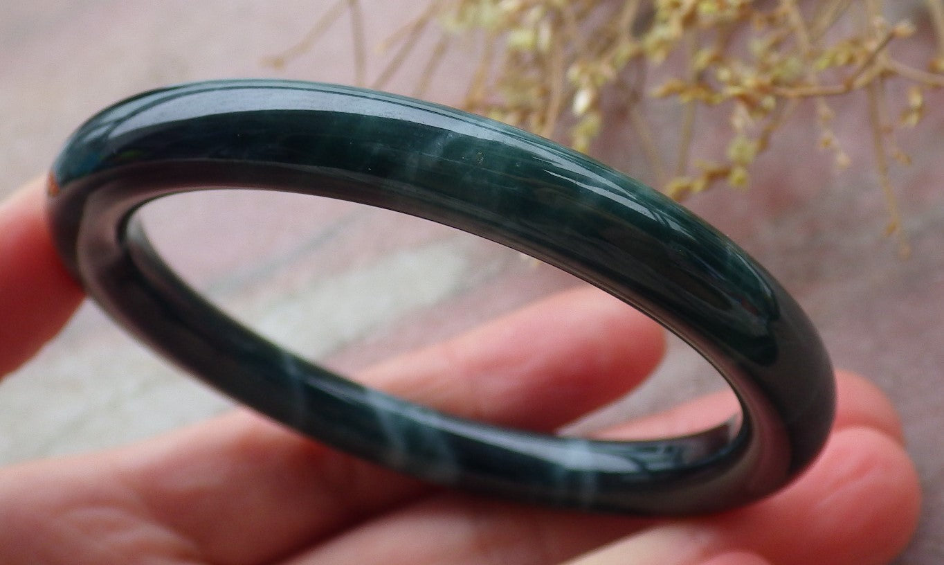 Certified Icy Green Burma 100% Natural A JADE Jadeite Circle Bangle Bracelet 56 mm 手镯 652075 TN
