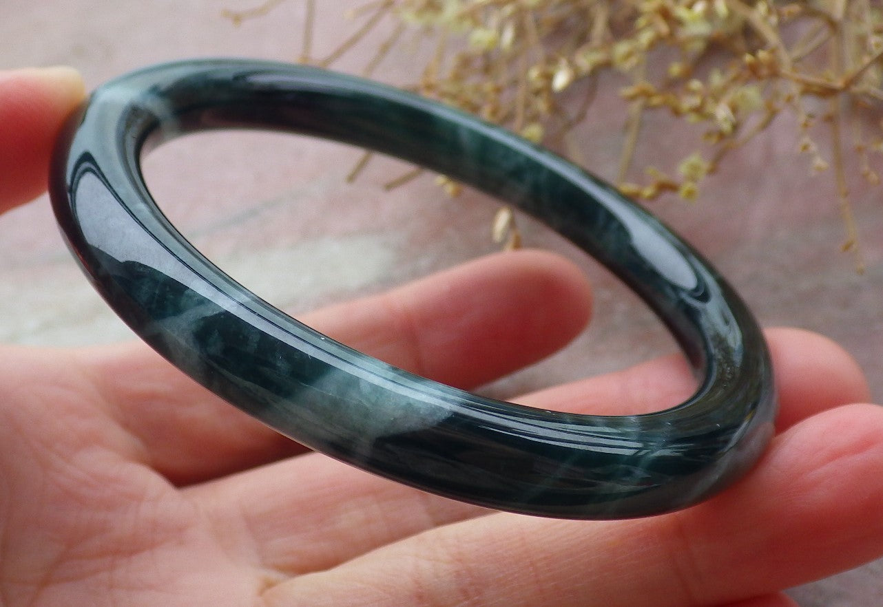 Certified Icy Green Burma 100% Natural A JADE Jadeite Circle Bangle Bracelet 56 mm 手镯 652075 TN