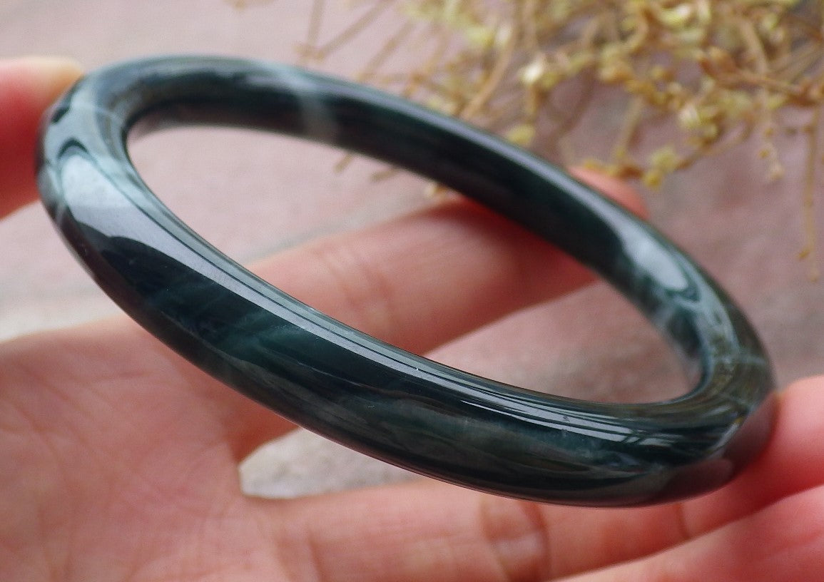 Certified Icy Green Burma 100% Natural A JADE Jadeite Circle Bangle Bracelet 56 mm 手镯 652075 TN