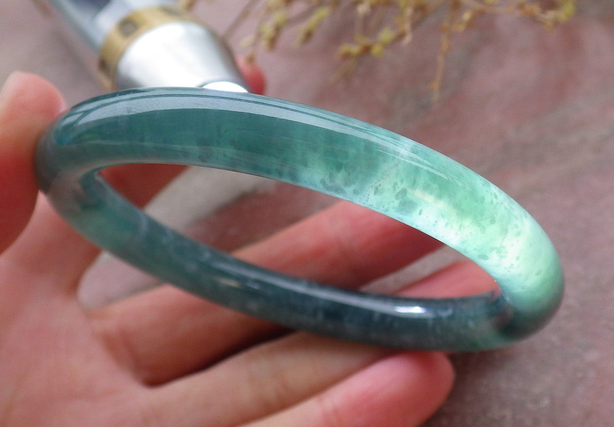 Certified Icy Green Burma 100% Natural A JADE Jadeite Circle Bangle Bracelet 56 mm 手镯 652087 TN