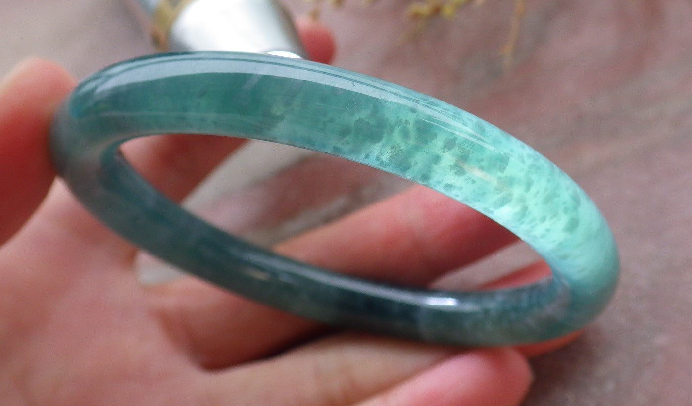 Certified Icy Green Burma 100% Natural A JADE Jadeite Circle Bangle Bracelet 56 mm 手镯 652087 TN