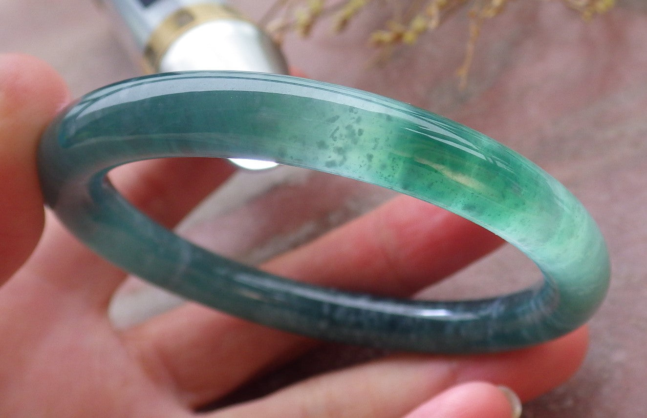 Certified Icy Green Burma 100% Natural A JADE Jadeite Circle Bangle Bracelet 56 mm 手镯 652087 TN