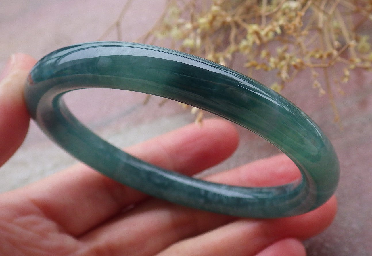 Certified Icy Green Burma 100% Natural A JADE Jadeite Circle Bangle Bracelet 56 mm 手镯 652087 TN