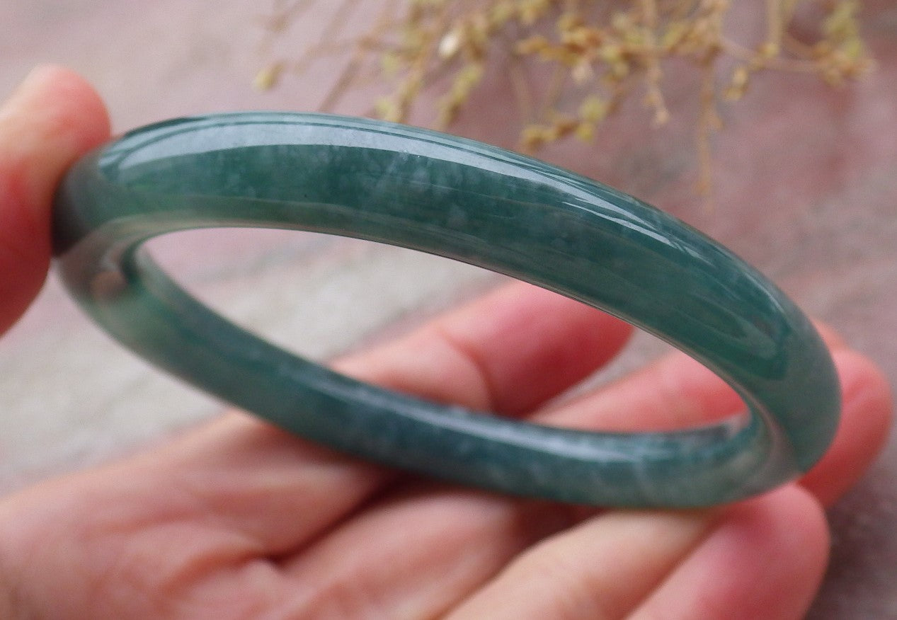 Certified Icy Green Burma 100% Natural A JADE Jadeite Circle Bangle Bracelet 56 mm 手镯 652087 TN