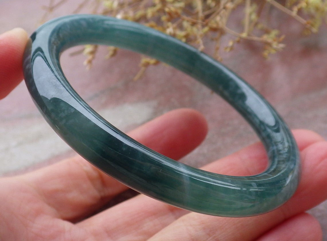 Certified Icy Green Burma 100% Natural A JADE Jadeite Circle Bangle Bracelet 56 mm 手镯 652087 TN