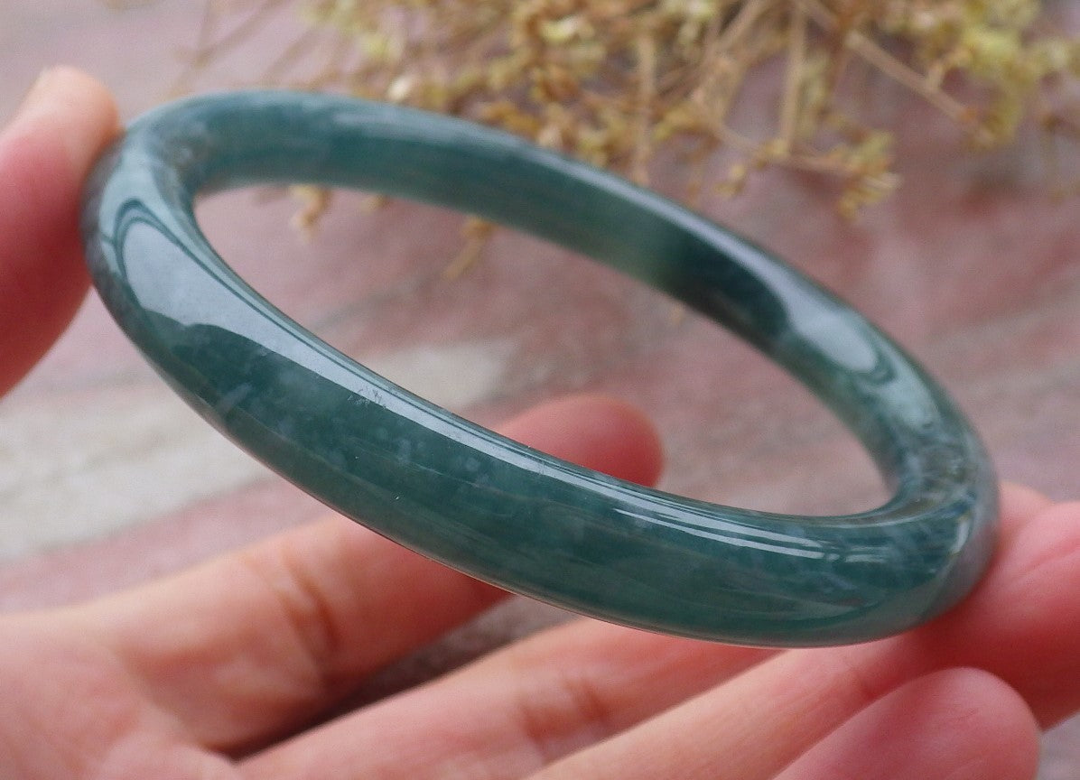 Certified Icy Green Burma 100% Natural A JADE Jadeite Circle Bangle Bracelet 56 mm 手镯 652087 TN