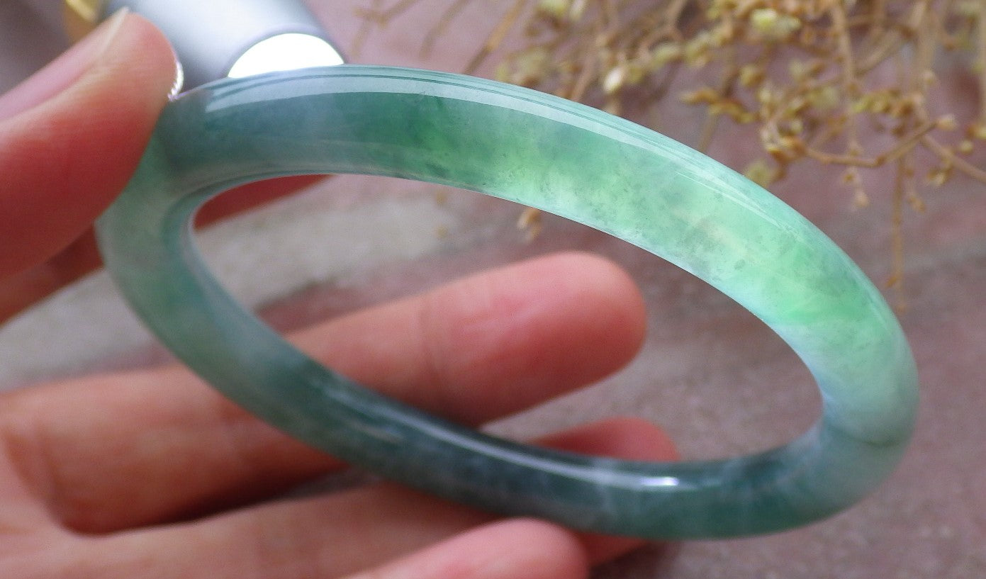 Certified Icy Green Burma 100% Natural A JADE Jadeite Circle Bangle Bracelet 56 mm 手镯 652117 TN