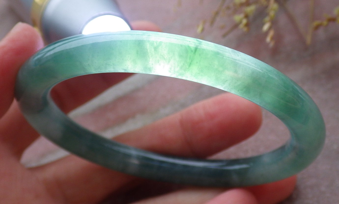 Certified Icy Green Burma 100% Natural A JADE Jadeite Circle Bangle Bracelet 56 mm 手镯 652117 TN