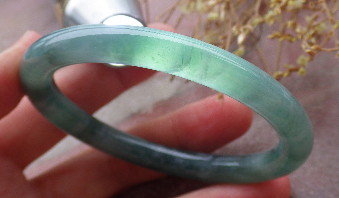Certified Icy Green Burma 100% Natural A JADE Jadeite Circle Bangle Bracelet 56 mm 手镯 652117 TN