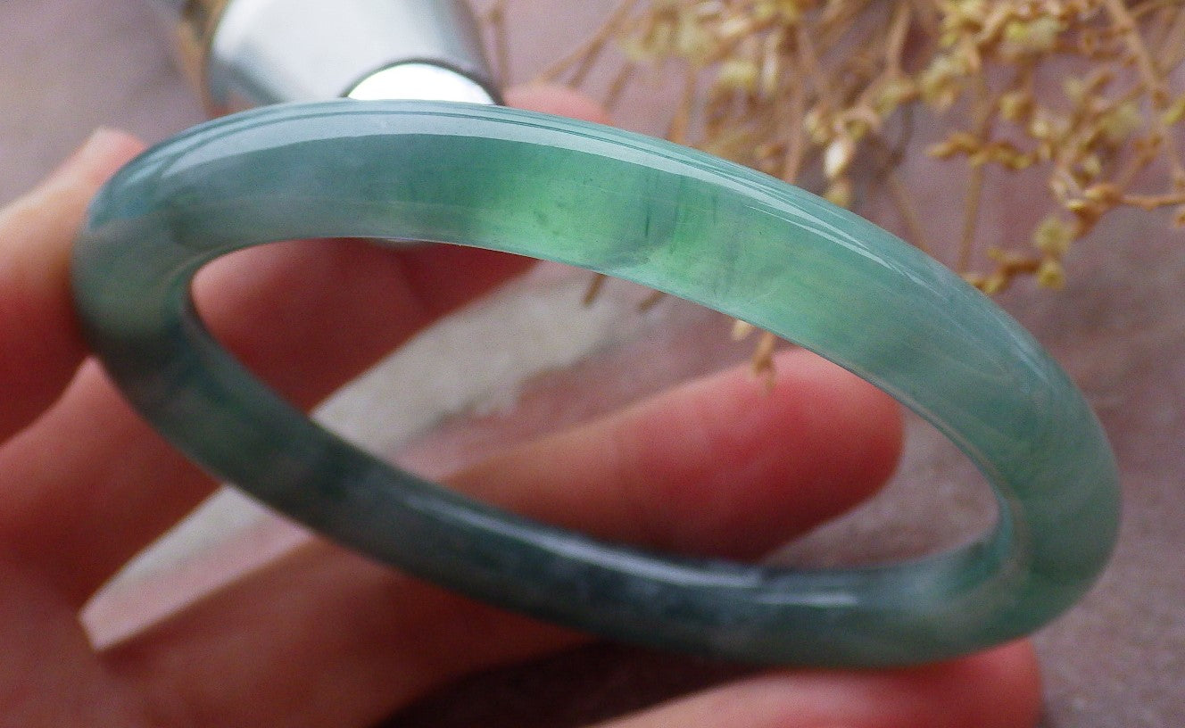 Certified Icy Green Burma 100% Natural A JADE Jadeite Circle Bangle Bracelet 56 mm 手镯 652117 TN