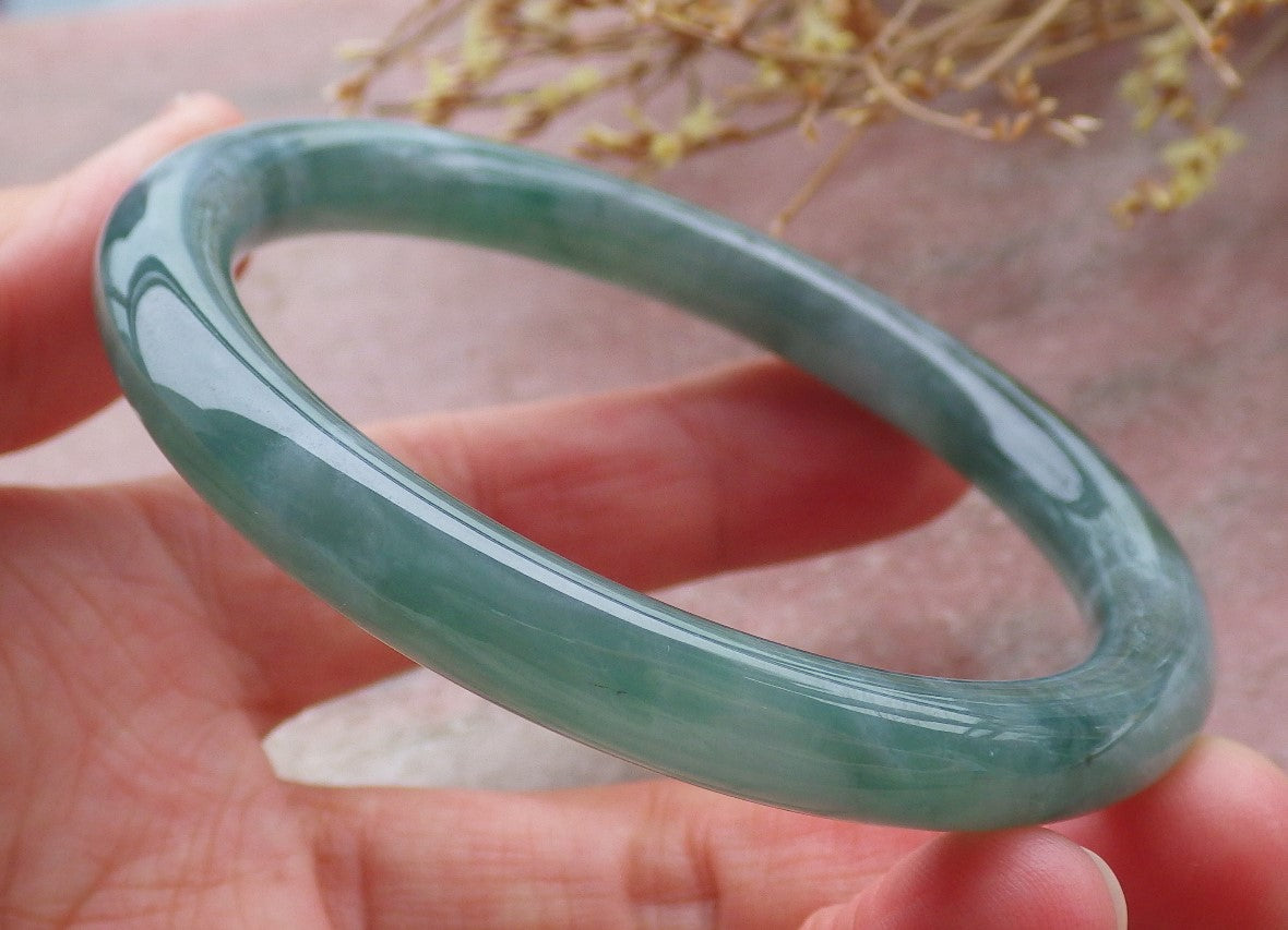 Certified Icy Green Burma 100% Natural A JADE Jadeite Circle Bangle Bracelet 56 mm 手镯 652117 TN