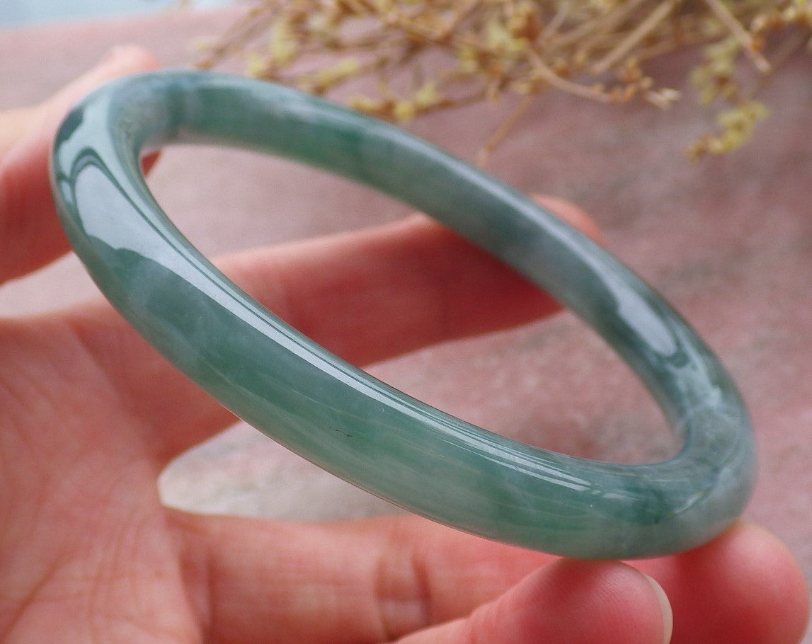 Certified Icy Green Burma 100% Natural A JADE Jadeite Circle Bangle Bracelet 56 mm 手镯 652117 TN