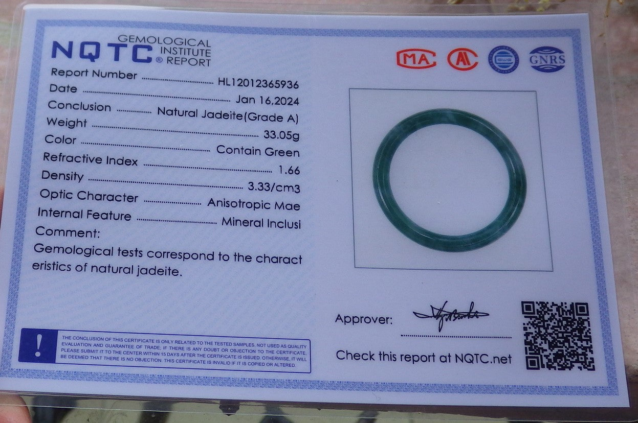 Certified Icy Green Burma 100% Natural A JADE Jadeite Circle Bangle Bracelet 56 mm 手镯 652117 TN