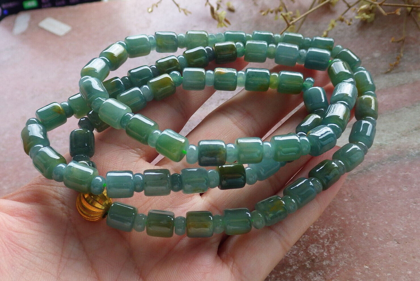 Certified Icy Yellow 100% A JADE Jadeite Beads Circle Necklace 25 inches 617558 TN