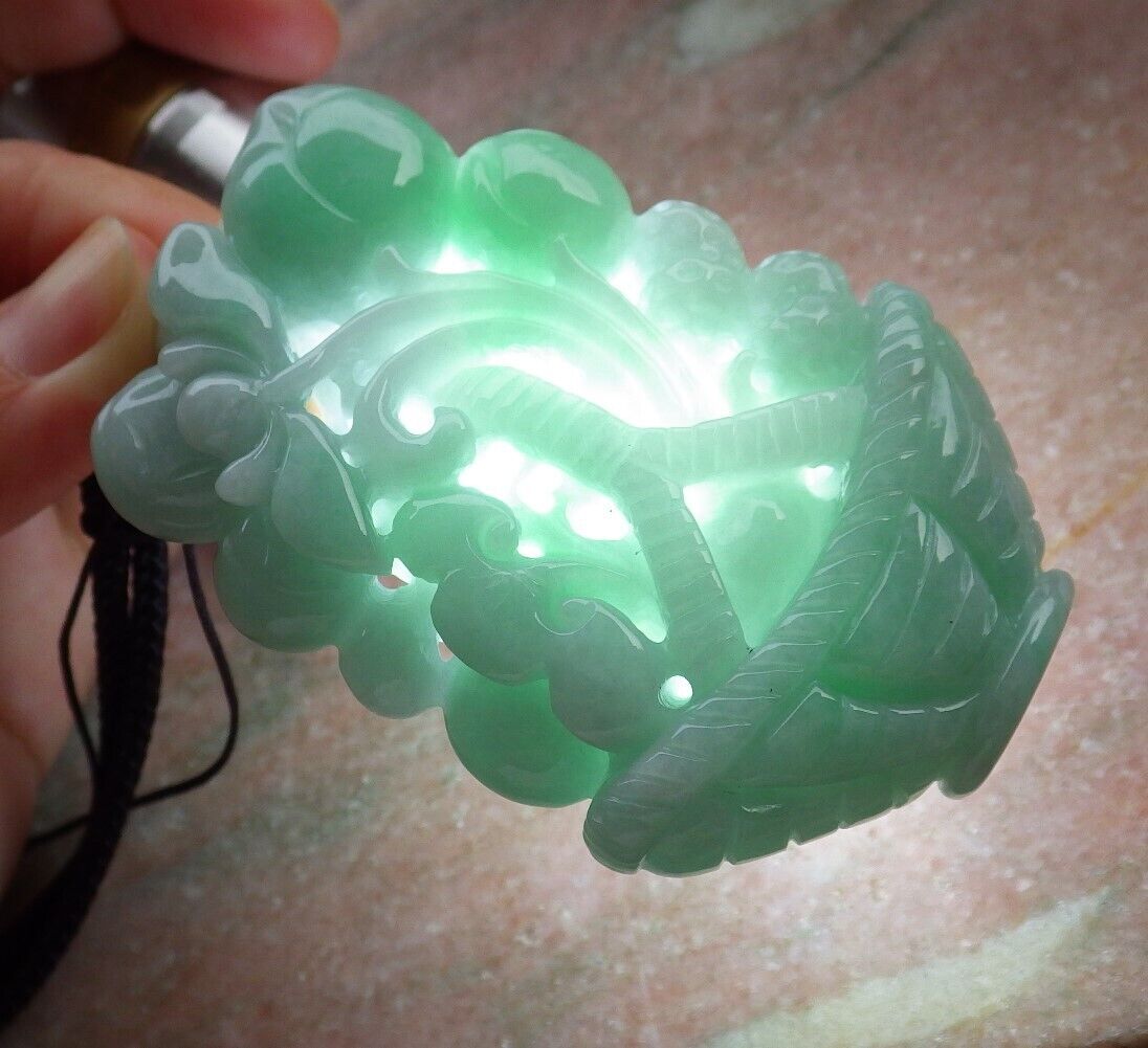Certified Green Burma 100% Natural A Jade jadeite Pendant Peach Coin Lotus Flower Ruyi Basket Necklace 575156 TN
