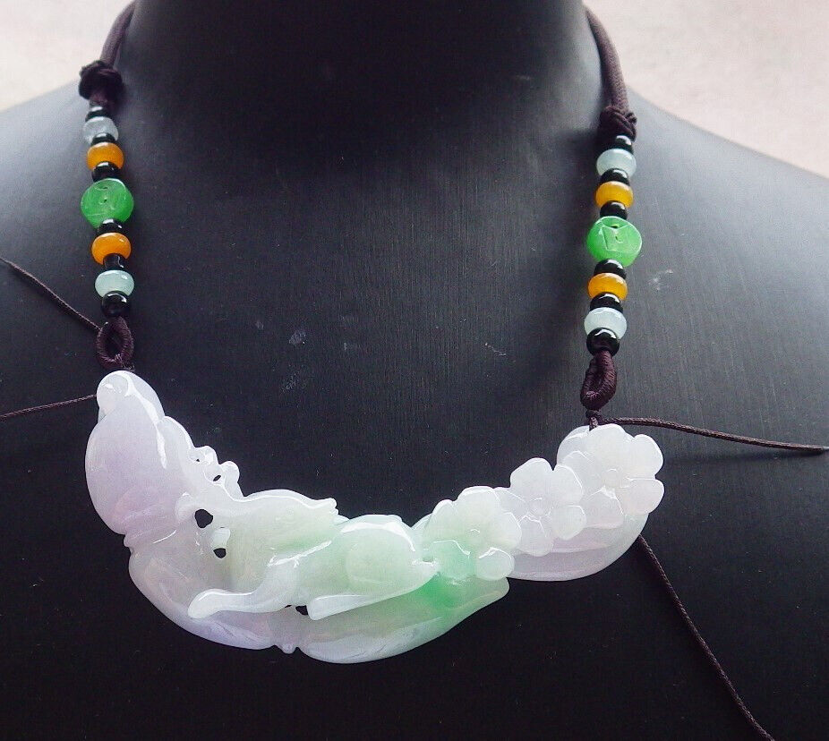 Certified Green Lavender Burma 100% Natural A Jade jadeite Pendant Deer Flower Ruyi Necklace 梅花鹿 634109 TN