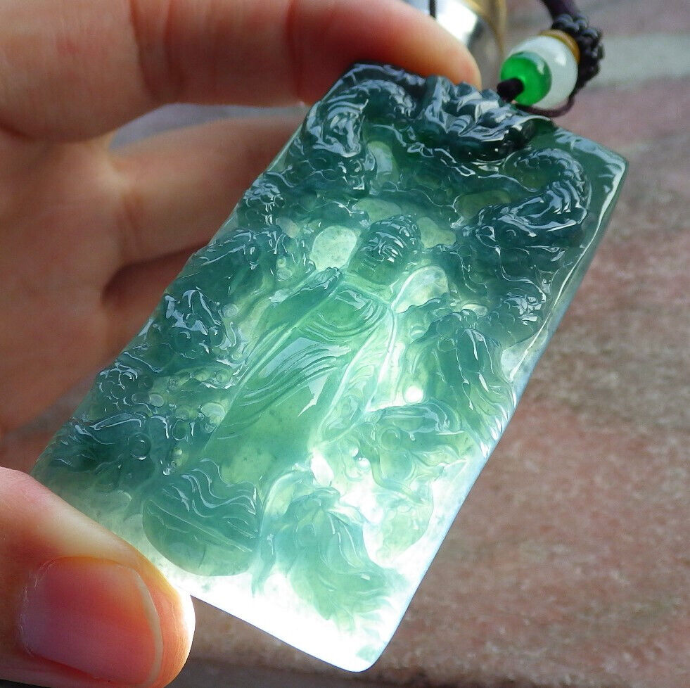 Atestita Glacia Verda Birmo 100% Natura A Jadejadeito pendanta Ŝakjamunio Budho Dio 9 Drako-Koliero 释迦牟尼 633832 TN