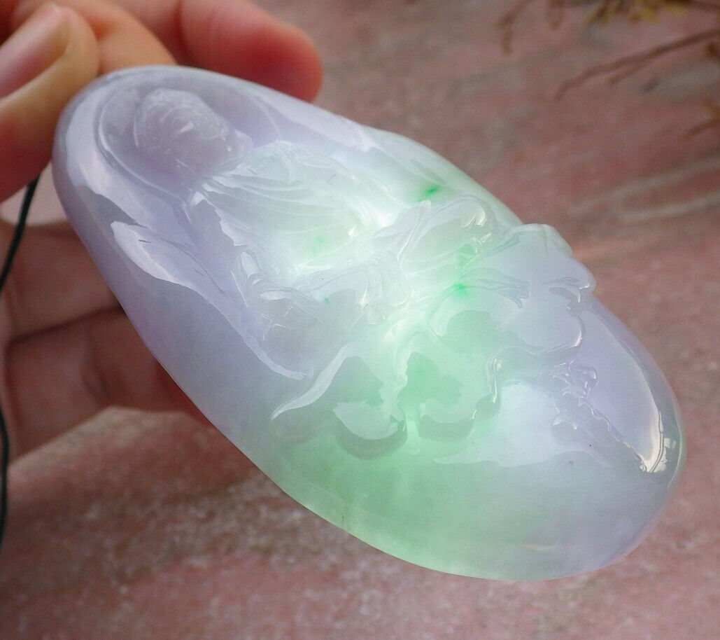 Certified Green Pale Lavender Burma 100% Natural A Jade jadeite pendant Sakyamuni Buddha God Lotus Leas Necklace 释迦牟尼 633609 TN