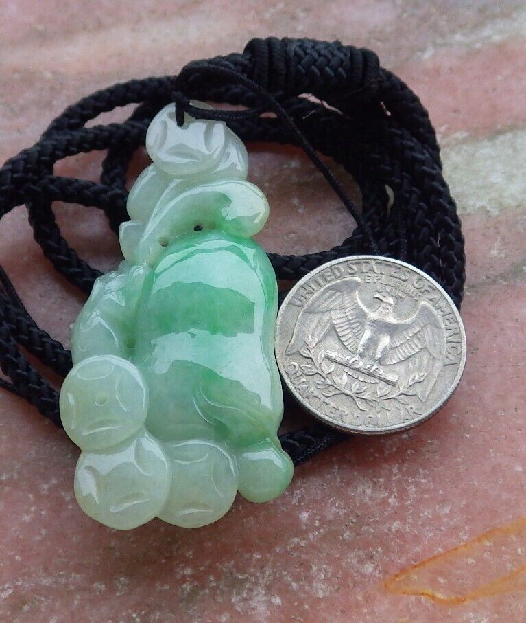 Certified Green 100% Natural A Jade jadeite Pendant Frog Toad Coin Ruyi Necklace 金蟾 528205 TN
