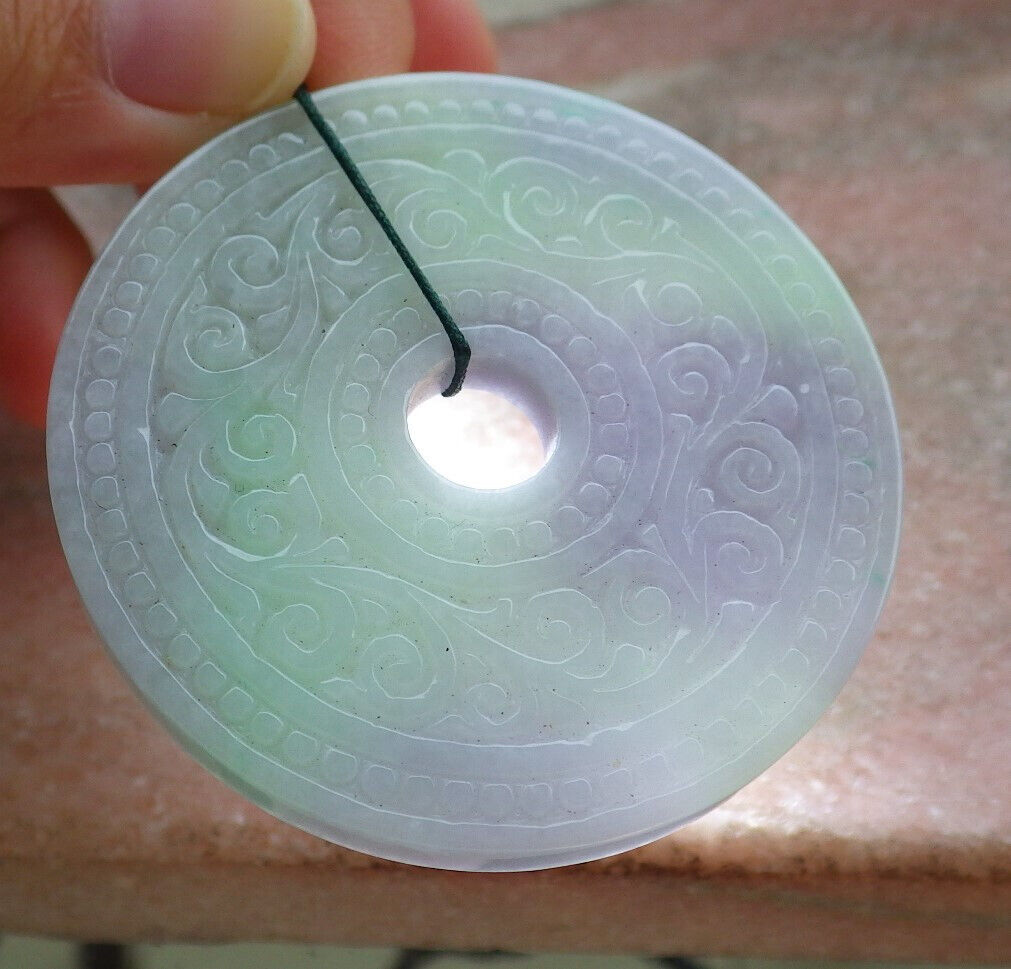 Certified Lavender Green Burma 100% Natural A Jade jadeite Pendant Ruyi Circle Necklace 平安扣 636858 TN