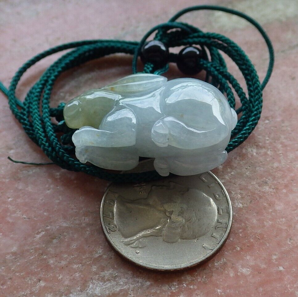 Certified Icy Yellow Pale Lavender 100% Natural A Jade jadeite Pendant Rabbit Necklace 兔子 526332 TN
