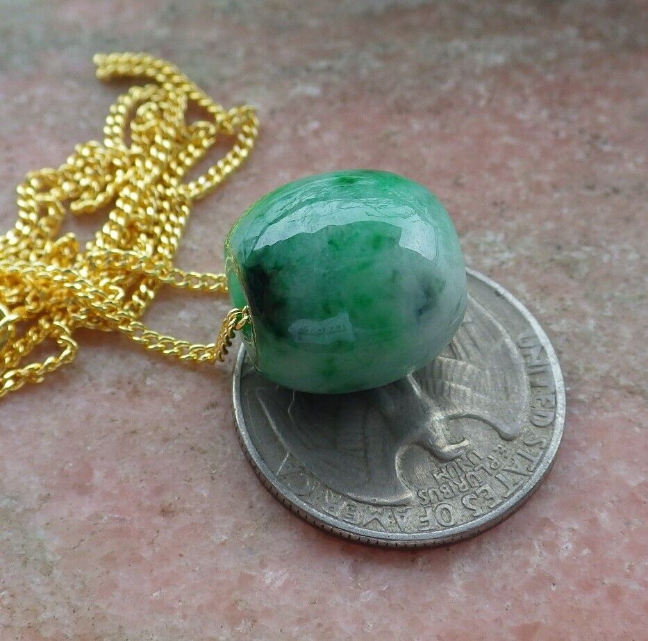 Certified Green Burma 100% Natural A Jade Pendant Circle Bead Donut Necklace 路路通 574932 TN