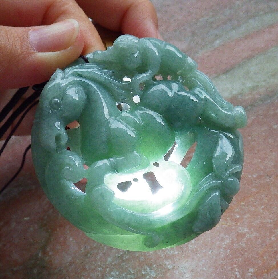 Certified Green Burma 100% Natural A Jade jadeite Pendant Horse Monkey Lotus Flower Necklace 573750 TN