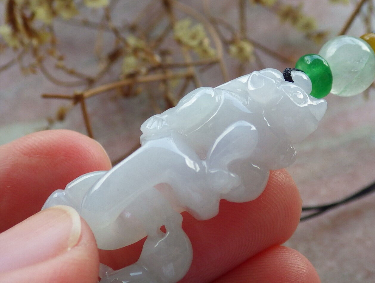 Certified Green Pale Lavender Burma 100% Natural A Jade jadeite Pendant Mouse Rat Gourd Necklace W Ring 发财鼠 633996 TN