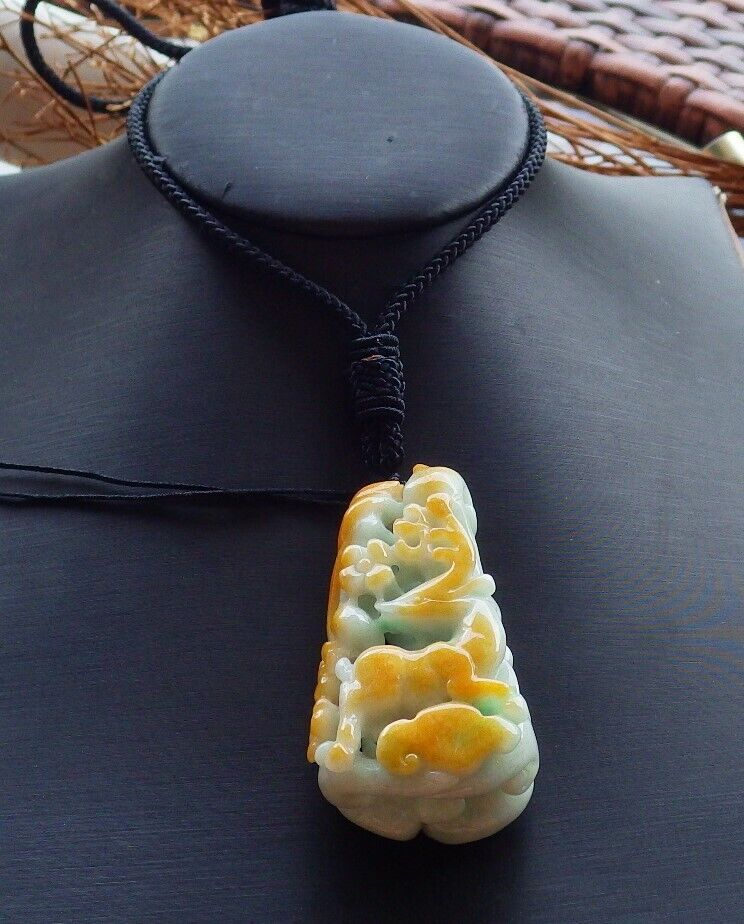 Certified Yellow Green 100% Natural A Jade jadeite Pendant Deer Flower Ruyi Necklace 梅花鹿 526346 TN