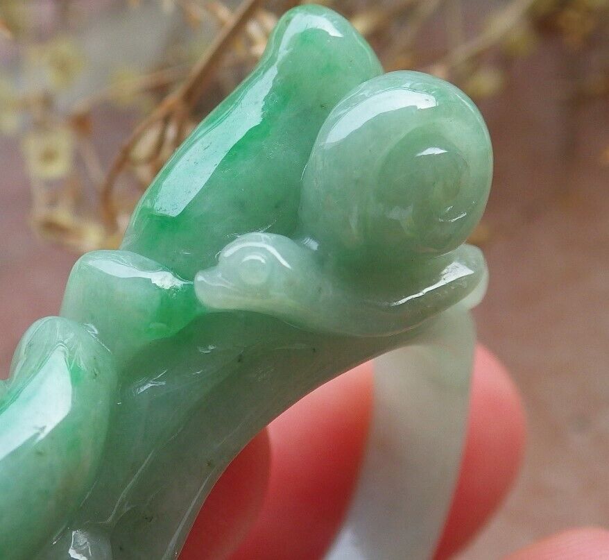 Certified Green Burma 100% Natural A JADE Jadeite Snails Ruyi RING USA. 10.25 花戒指 575124 TN