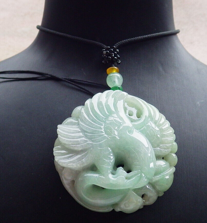 Certified Green Burma 100% Natural A Jade jadeite Pendant Eagle Snake Coin Necklace 大展宏图 633482 TN