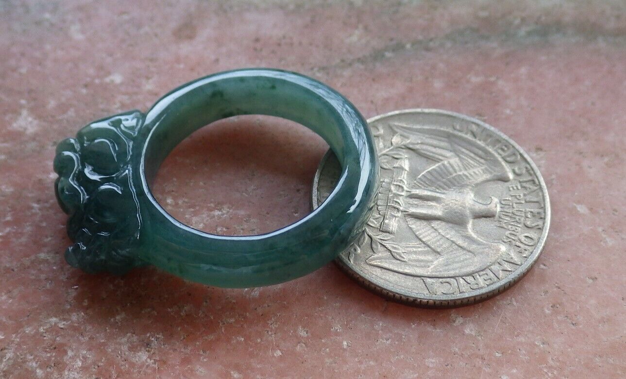 Certified Icy Green 100% Natural A JADE Jadeite Dragon Pi Xiu RING USA. 8.75 戒指 523807 TN