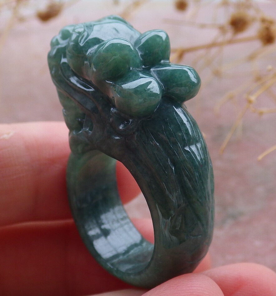 Certified Green Burma 100% Natural A JADE Jadeite Dragon RING USA. 7 龙戒指 636925 TN