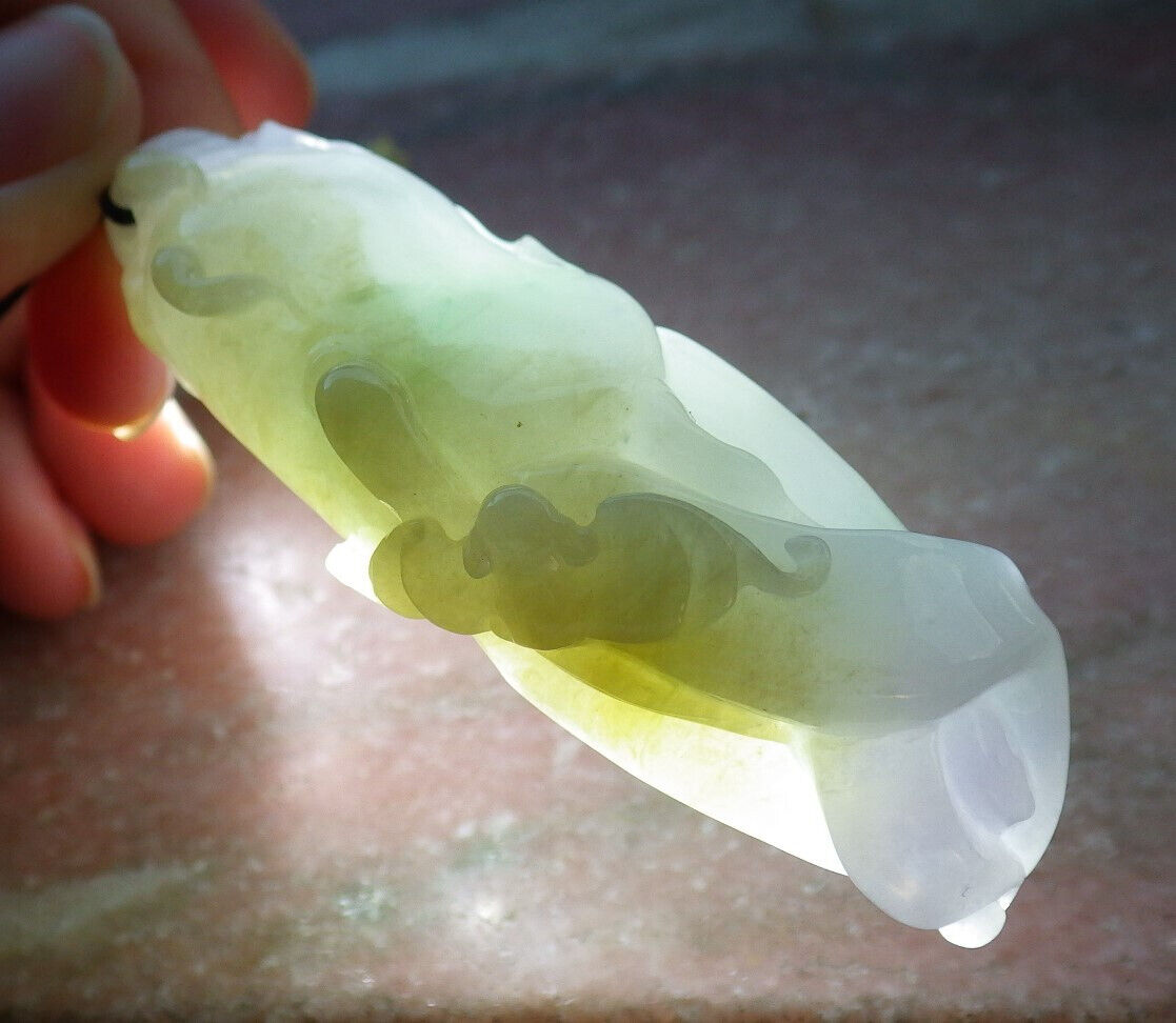 Certified Green Yellow Pale Lavender Burma 100% Natural A Jade jadeite Pendant Bat Ginseng Coin Ruyi Necklace 如意人生 633184 TN