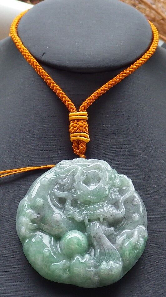 Certified Green Pale Lavender 100% Natural A Jade jadeite pendant Dragon Bead Ruyi Necklace 生意兴隆 519663 TN
