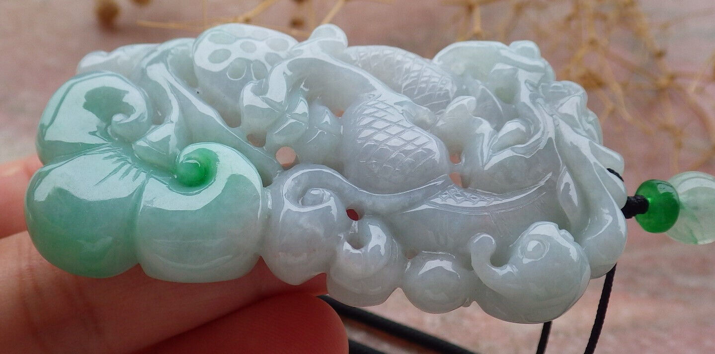 Certified Green Burma 100% Natural A Jade jadeite Pendant Dragon Ruyi Necklace 生意兴隆 636707 TN