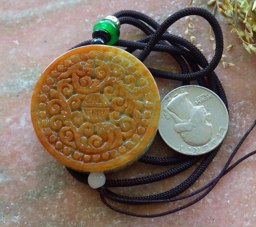Certified Brown Red Green 100% Natural A Jade jadeite Pendant Dragon Phoenix Longevity Ruyi Necklace 龙凤 524084 tn