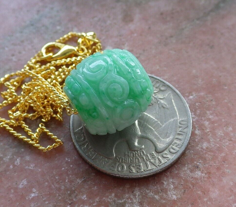 Certified Green 100% Natural A Jade Lotus Flower Ruyi Circle Bead Necklace 路路通 523906 TN