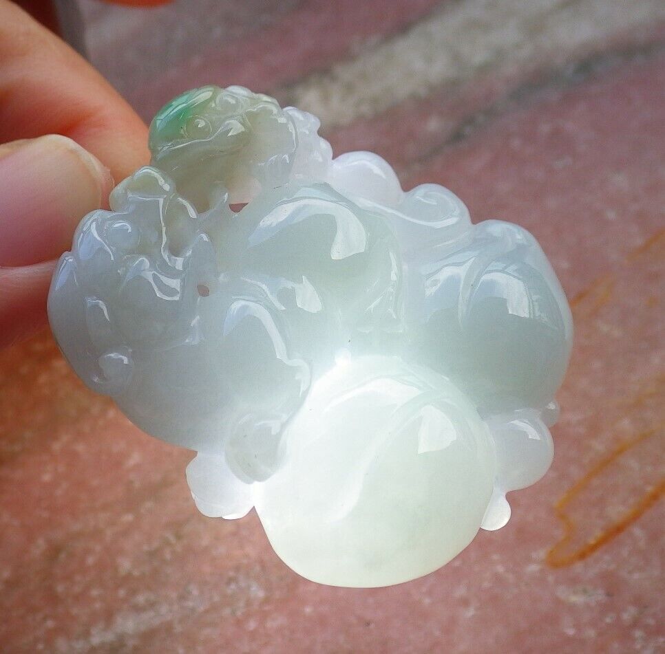 Certified Green 100% Natural A Jade jadeite Pendant Dragon Pi Xiu Frog Toad Money Coin Necklace 风水貔貅 529016 TN