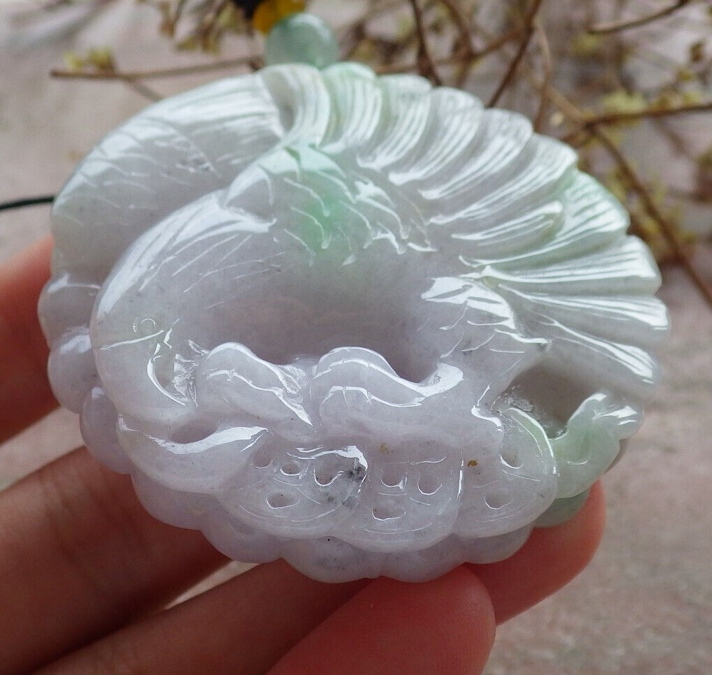 Certified Green Lavender Burma 100% Natural A Jade jadeite Pendant Eagle Snake Coin Necklace 大展宏图 633404 TN