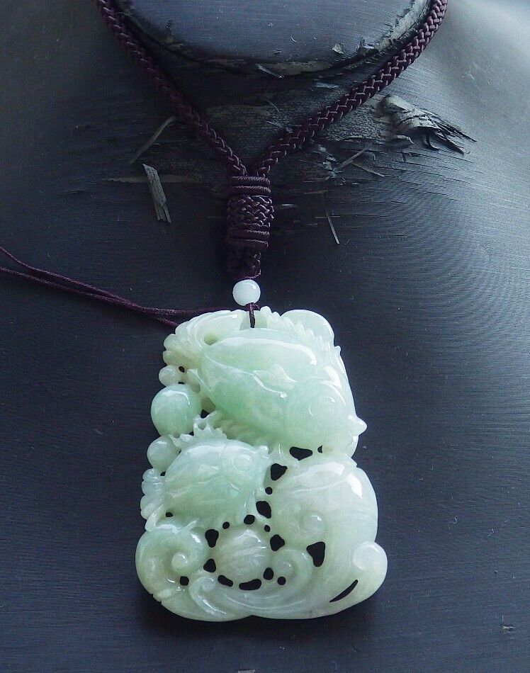 Certified Green Burma 100% Natural A Jade jadeite Pendant Fish Coin Ruyi Necklace 年年有余 574209 TN