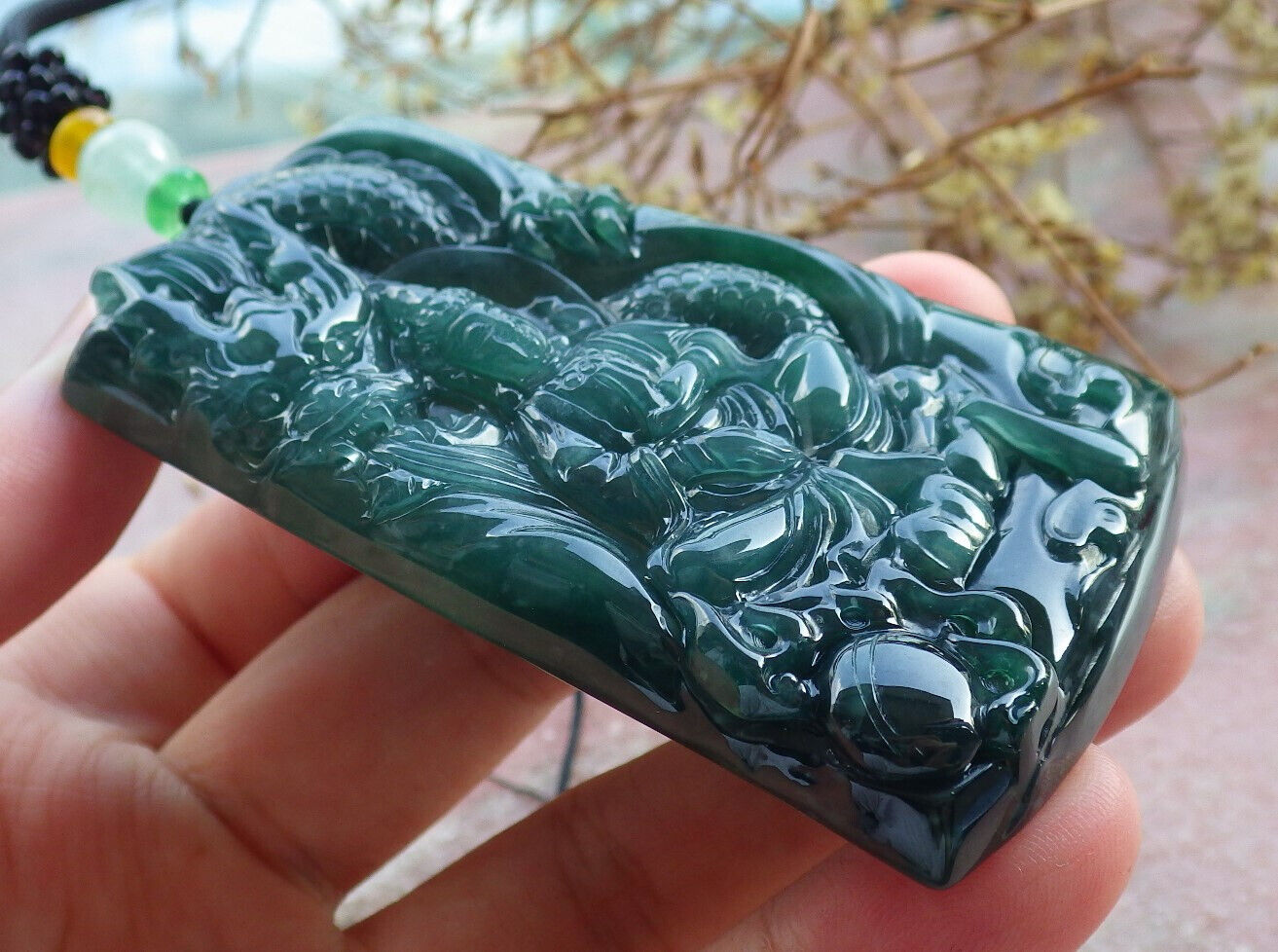Certified Icy Green Burma 100% Natural A Jade jadeite Pendant Guanyin Kwan Yin Dragon Necklace 观音633224 TN